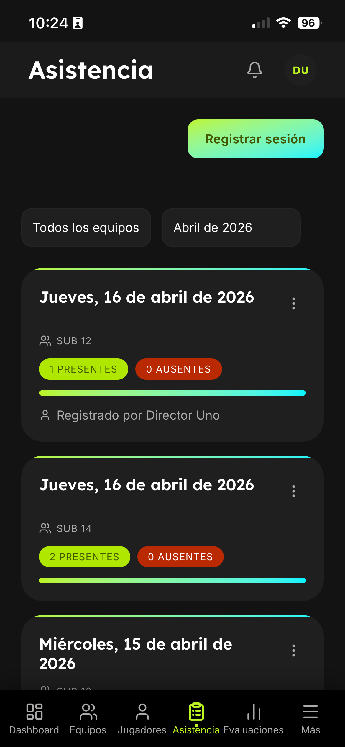 Control de asistencia en Cancha360