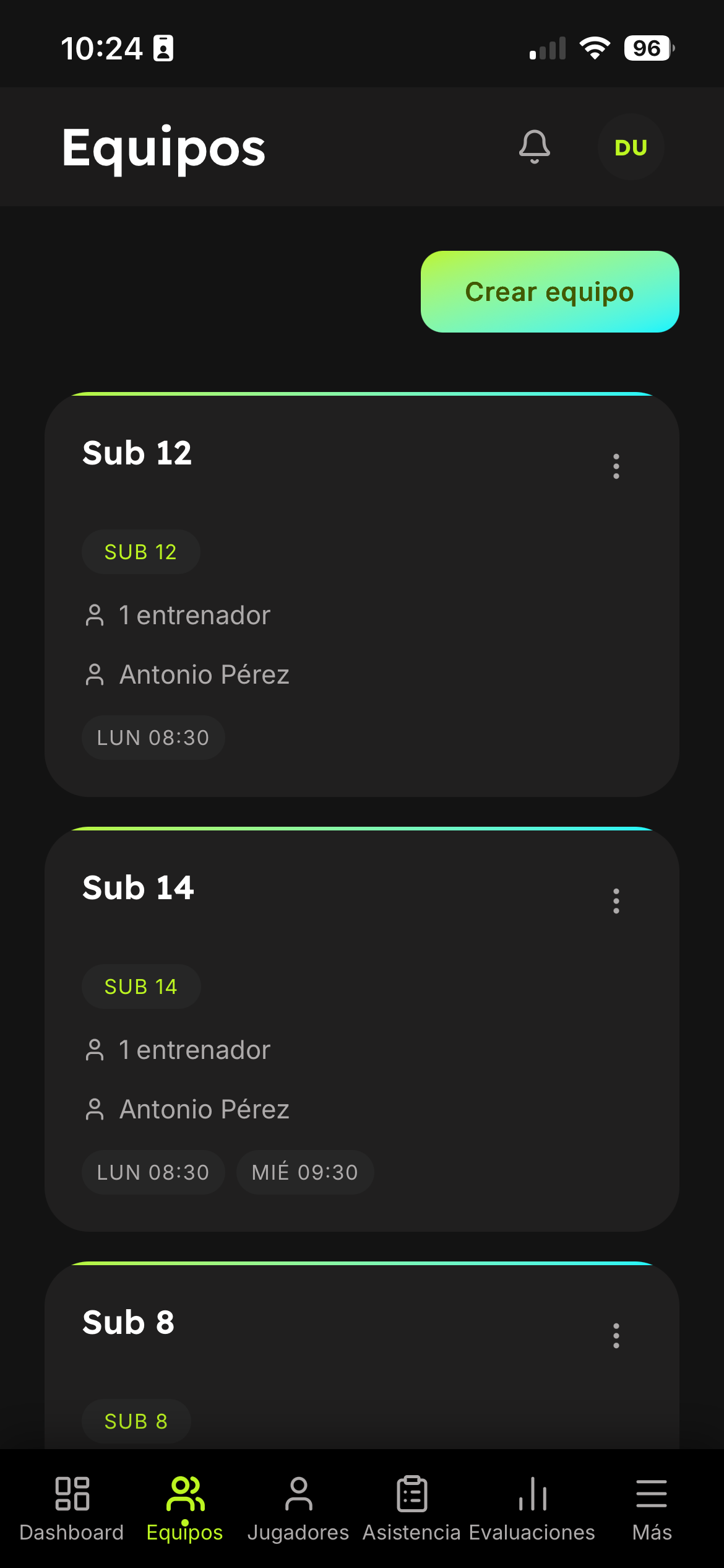 Gestión de equipos en Cancha360